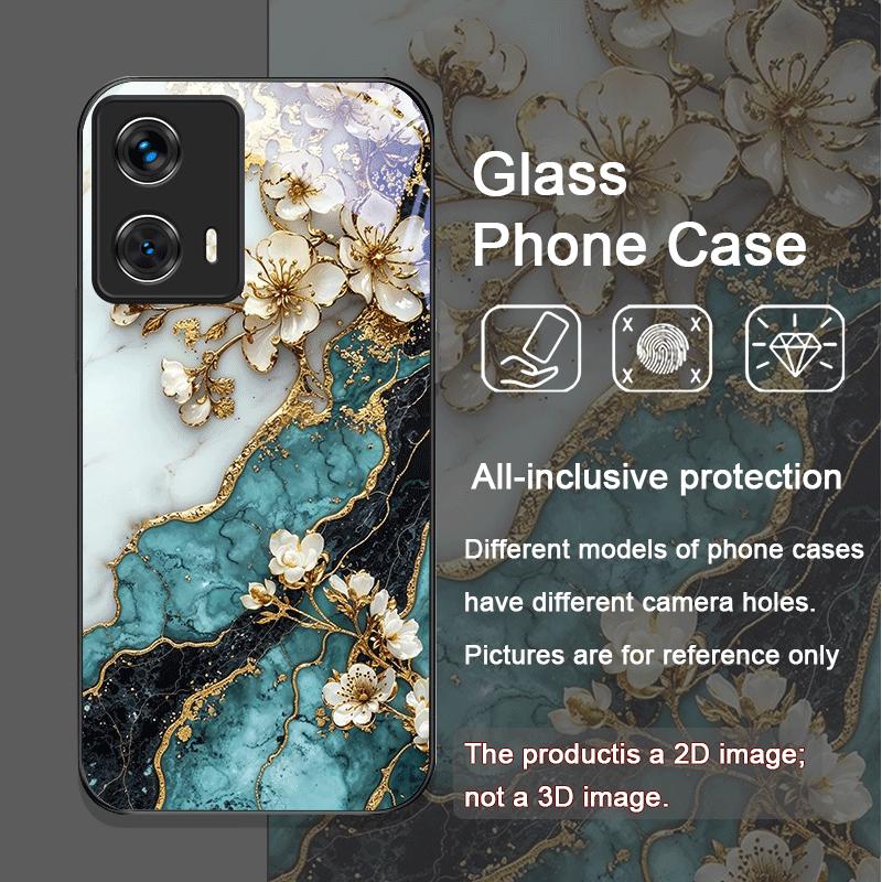 Aesthetic Flower Marble Texture Art Tempered Glass Phone Case for Motorola Moto G85 G84 G75 Edge 50 Fusion 40 Neo 30 Pro Covers
