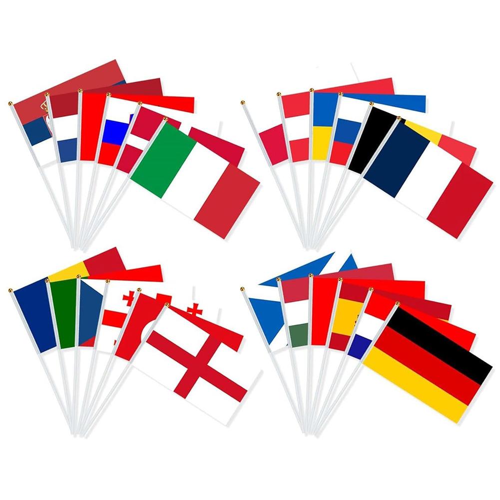 24 Stück Internationale Weltländerflaggen mit Stangen Fußball 2025 Fahnen Stockfahnen für Partydekorationen Bars Sportvereine
