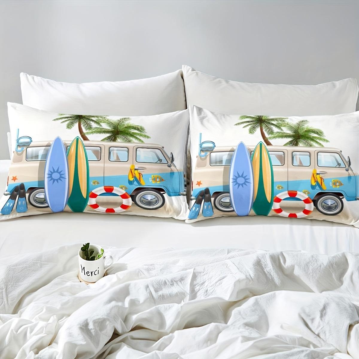 

2/3pcs Camping Duvet Cover Set Bus Surfboard Palm Tree Bedding For Bedroom Bedding Set With 1 Duvet Cover And 1/2 Pillowcase EU Twin(135x200cm)