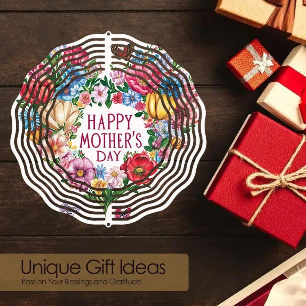 Open - 1pc Happy Mother's Day Patterned Mandala Wind Chime - Rotating Art Decor, Perfect for Garden, Patio & Home Decoration