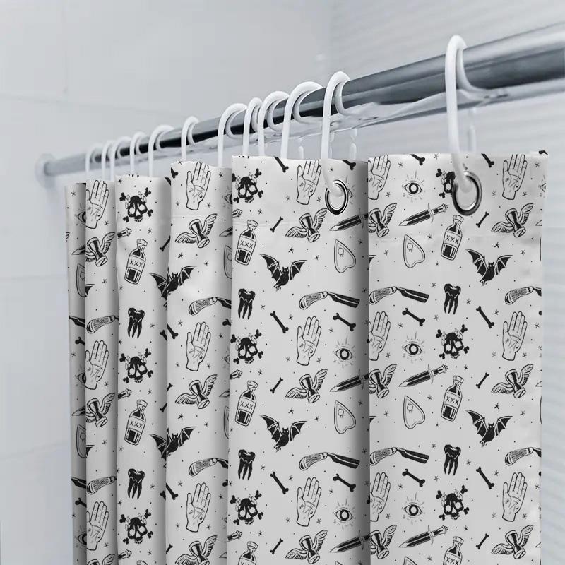 Gothic Horror Shower Curtain Skull Bat Spiderweb Halloween Decor Spooky Bathroom Set Vintage Creepy Gothic Home Textile Wall Han