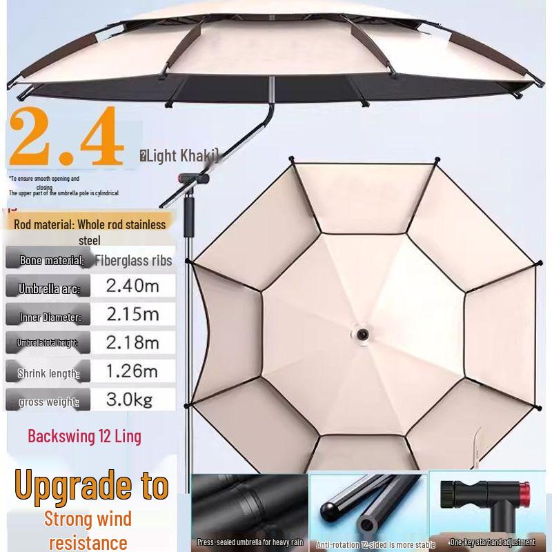 Universal Large Outdoor Fishing Umbrella: Thickened Black Glue for Sun & Rain Protection, Sun Shade & Cane Functionality