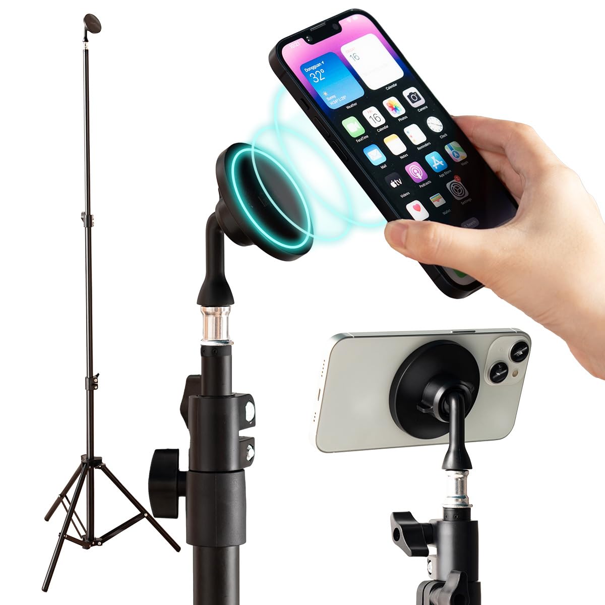 

детский MagSafe-совместимый магнитный смартфон, совместимый с iPhone, с металлическим кольцом и хранилищем 210 см [Крепление/отсоединение в одно касание] штатив,