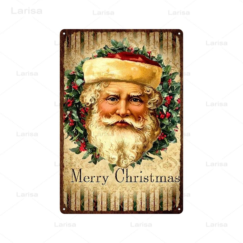 Festival Christmas Santa Claus Tin Sign Vintage Metal Poster Snowman Kitchen Home Bedroom Wall Art Decor Tinplate Signs Plaques