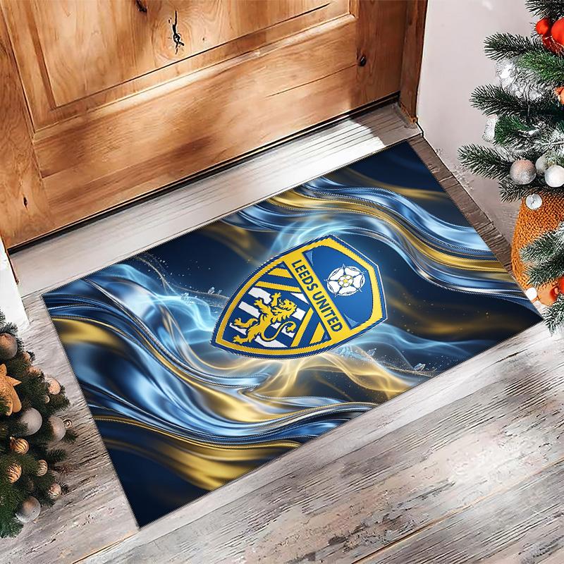 Leeds United Voetbal Print Kristalfluweel Tapijt, Comfortabel Waterabsorberend Antislip Binnen Vloerkleed
