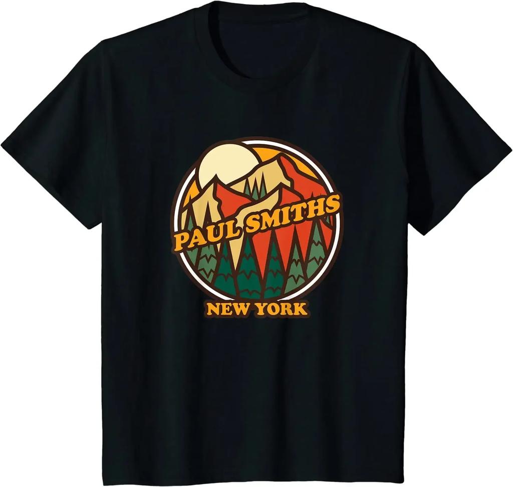 Vintage Paul Smiths New York Mountain Hiking Souvenir Print T-Shirt Anime Clothes Harajuku Mens T Shirts Cotton Four Seasons