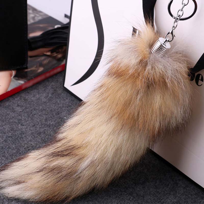 1Pc Bag Pendant Soft Keychain Large Key Ring Chain Fashion Fur Fox Tail Keyring 25CM