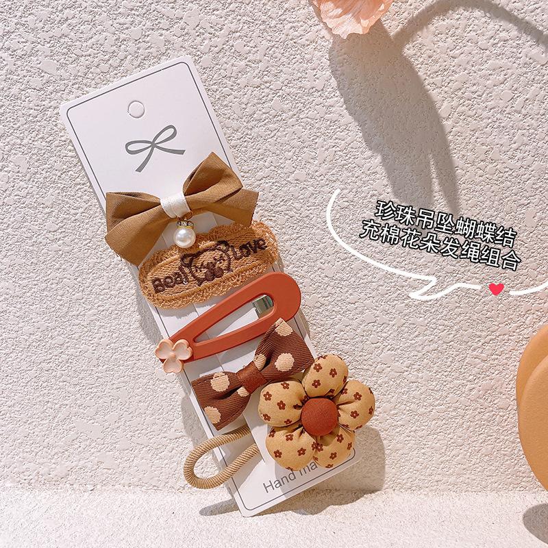 New Cute Coffee Cartoon Bow Princess Hairpins Set Women Girls Kids Hair Clips Barrettes Accessories Hairclip Headwear Headdress