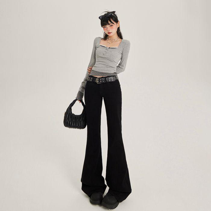 American Spicy Girl Women s Versatile Slimming Flare Jeans - Low-Rise Straight Leg XS