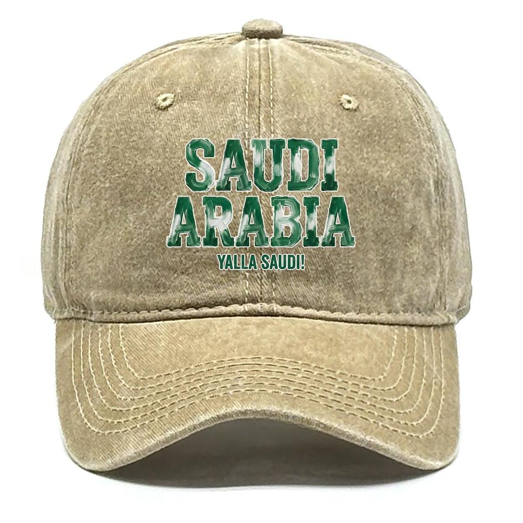 Baseball Cap With "SAUDI ARABIA" "YALLA SAUDI" Flag Printed , Adjustable Baseball Hat Lightweight Fashion Leisure Casual Sun Hat