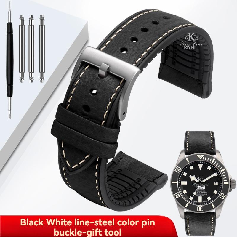 Italy Genuine Leather Skin Watchband For Any Brand Watch Soft Waterproof Rubber Bottom Strap Men Bracelet 19mm 20mm 21 22mm 23mm