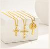 Elegant French Vintage Cross Necklace with Zircon for Women, Gold Plated Baroque Crucifix Thin Link Chain Religious Gift