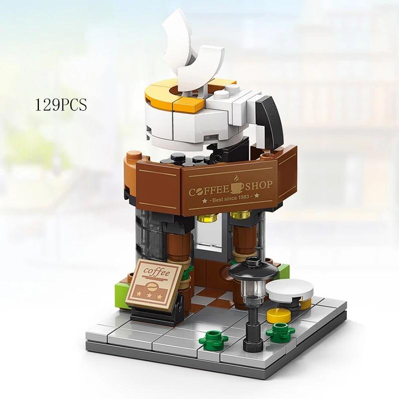 City Mini Shop Supermarket Street View Model Building Blocks Hamburger Restaurant Retail Store Bricks Architecture Friend Girl