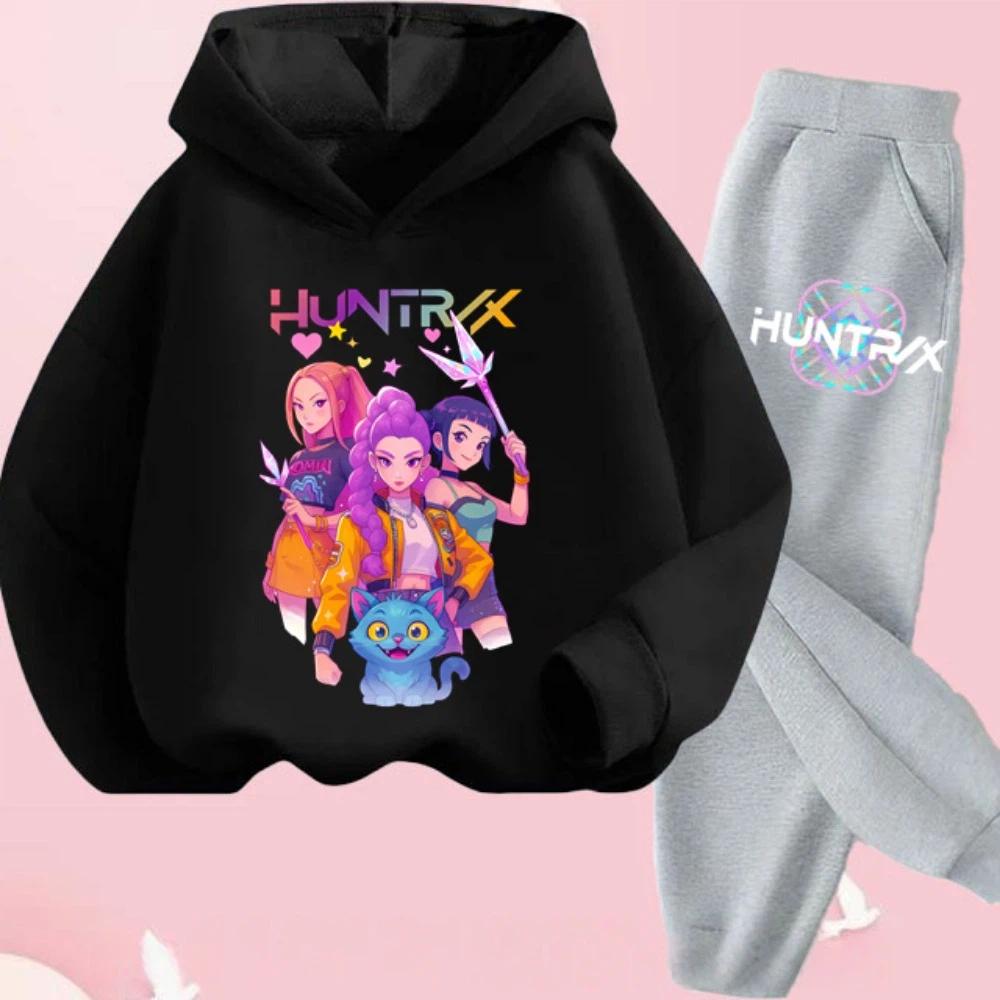 K-pop Охотники на демонов Детский мультяшный комплект из 2 предметов: толстовка с длинным рукавом и брюки. Наряд для малышей, младенцев, девочек, мальчиков. Бутиковая одежда, костюм.