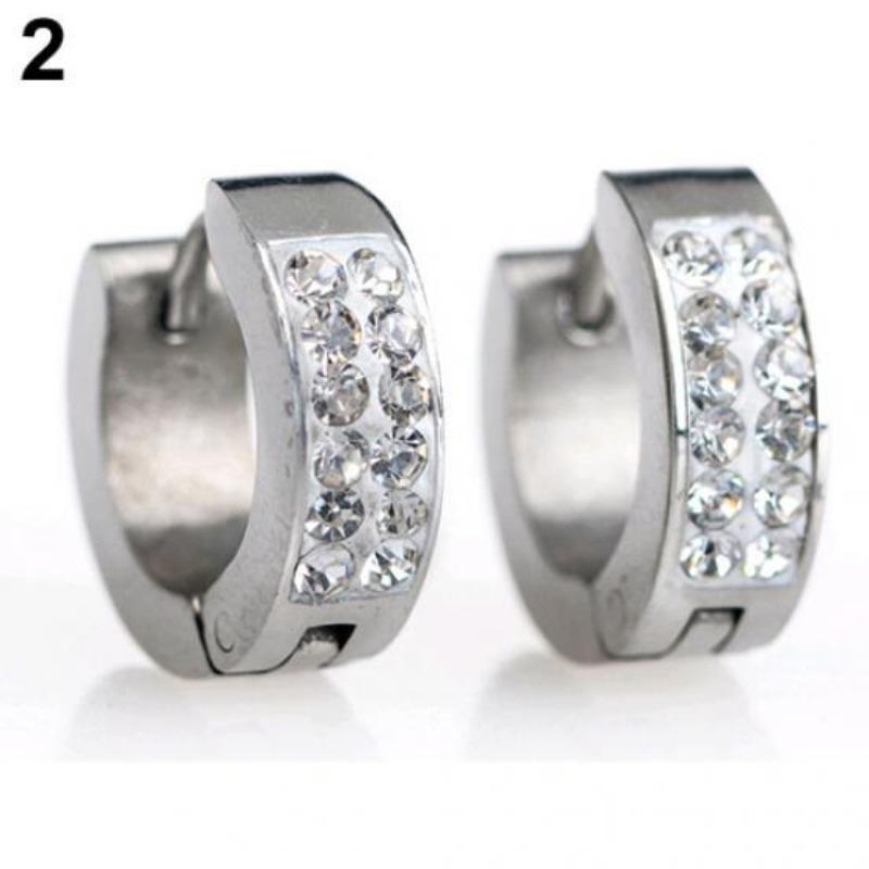 Brincos de argola punk unissex com strass incrustados em aço de titânio