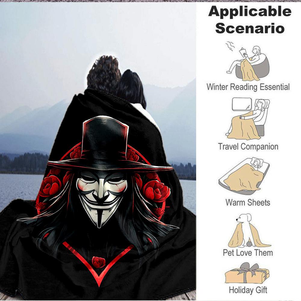1pc V for Vendetta Flannel Throw Blanket - HD Printed Lightweight Soft Warm All-Season Blanket for Sofa, Bed, Travel, Camping 104