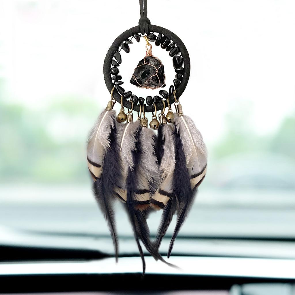 Handmade Woven Dreamcatchers Car Window Wall Hanging Feathered Tassels Natural Stone Bells Ornament for Bedroom Decors