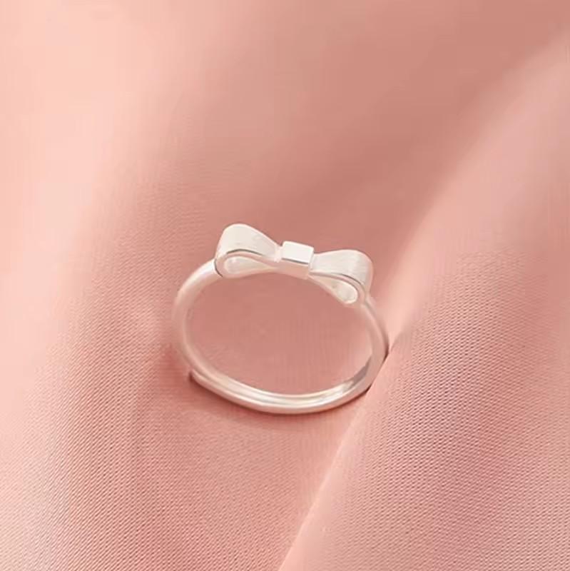 PANJBJ   CopperBowknot Ring for Women Love Heart Minimalism Sweet Romantic Adjustable Jewelry Gift Dropshipping