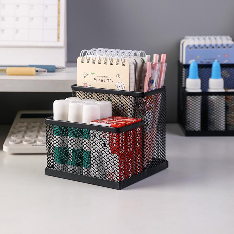 

Creative Iron Art Three-Compartment Office Storage Organizer - Multifunctional Pen and Ruler Holder for Students