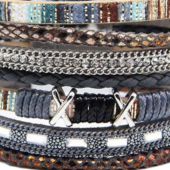 Geflochtenes Armband Mehrschichtig Bohemian Kunstlederseil mit quadratischen Steinen Perlen Boho Handgelenkzubehör