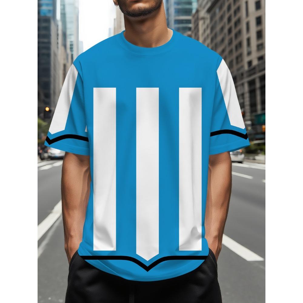 Fashionable and minimalist men's T-shirt with striped printed short sleeved shirt, oversized top for summer