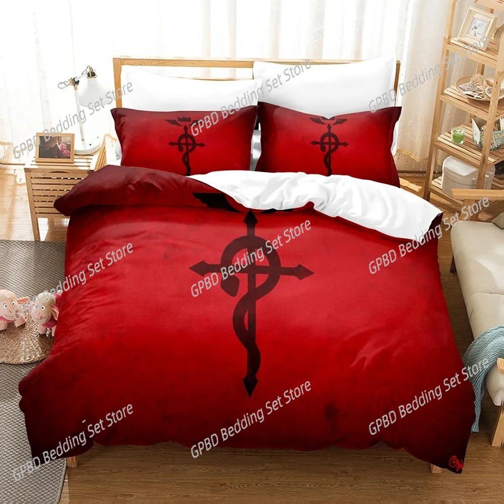 Set Biancheria da Letto Anime Fullmetal Alchemist Copripiumino Coperta per Camera da Letto Singolo Twin King Size Coperta Trapuntata Tessile per la Casa