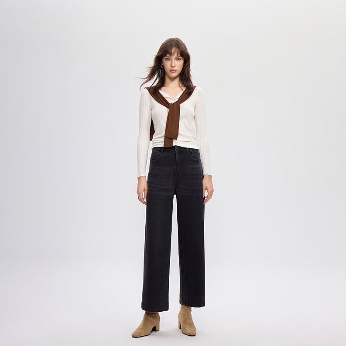 SELINE Shi Lin Retro Straight High-Waist Stretch Jeans, Summer 2026 - Slimming Loose Wide-Leg Design. 25