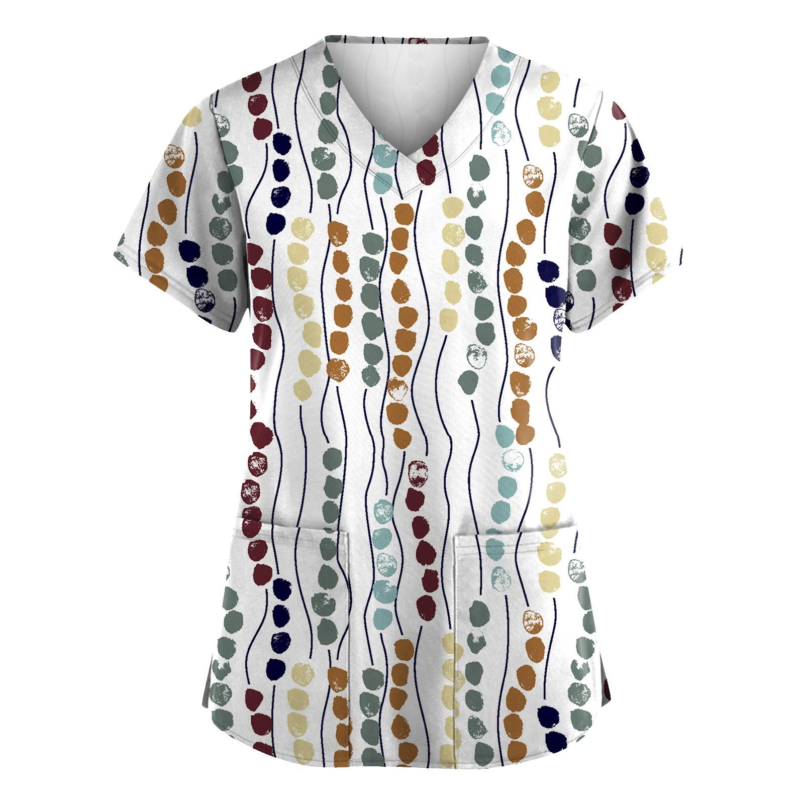 

Женская мода с v-образным вырезом, короткими рукавами и карманами, топы с принтом XL белый