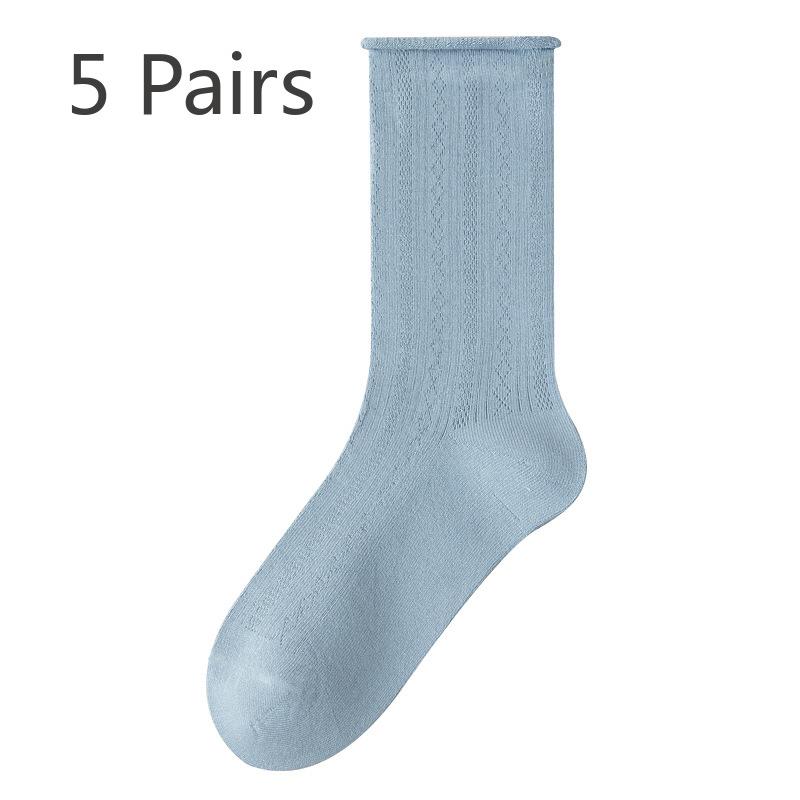 5 Pairs of Women's Summer Midtube Thin Mesh Breathable Pile Socks