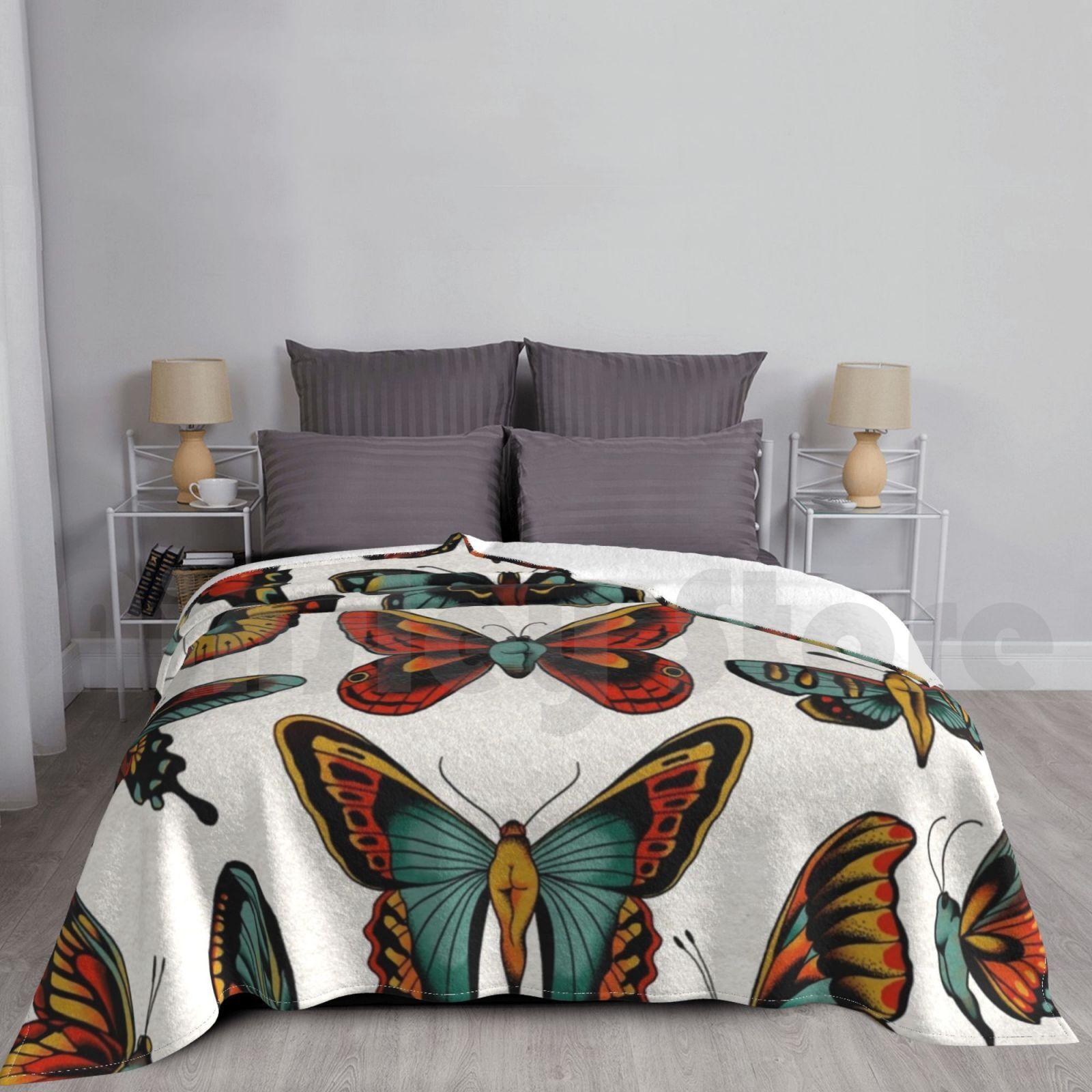 Butterflies Traditional Tattoo Flash Blanket For Sofa Bed Travel Butterflies Butt Booty Tattoo Flash Traditional Size: 75*100cm, Weight: 230 GSM
