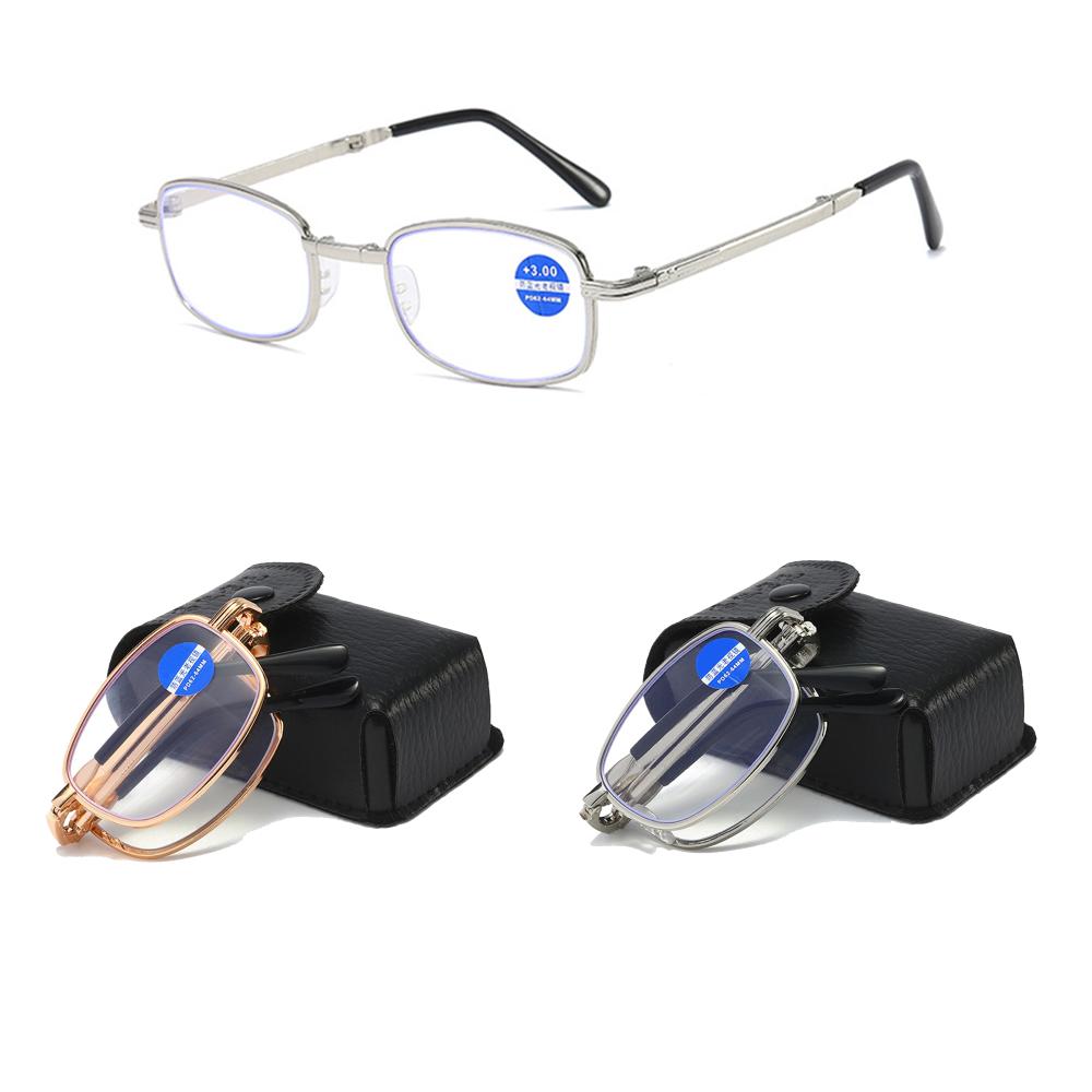 Retro Folding Anti Blue Light Reading Glasses With Case Men Women Luxury Brand Telescopic Presbyopia Eyeglasses Elderly Eyewear