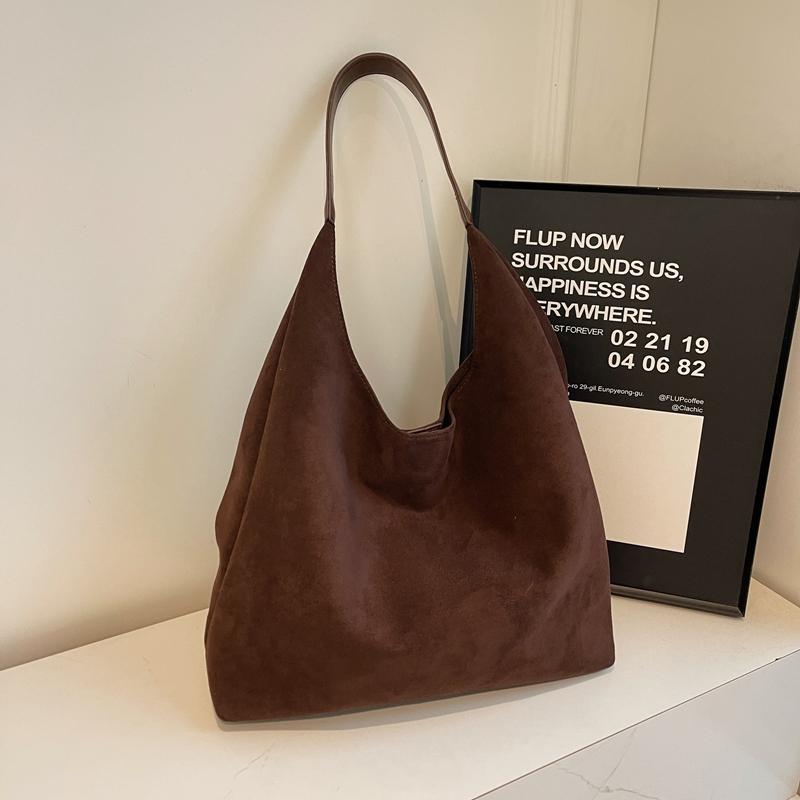 Women's Suede Shoulder Bags Large Capacity Bag Simple and Casual Basic Style Sewing Line Hasp