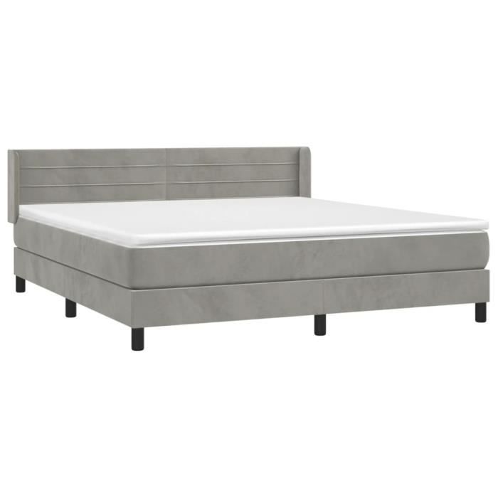 3131033 vidaXL Lit à sommier tapissier et matelas Gris clair 180x200cm Velours
