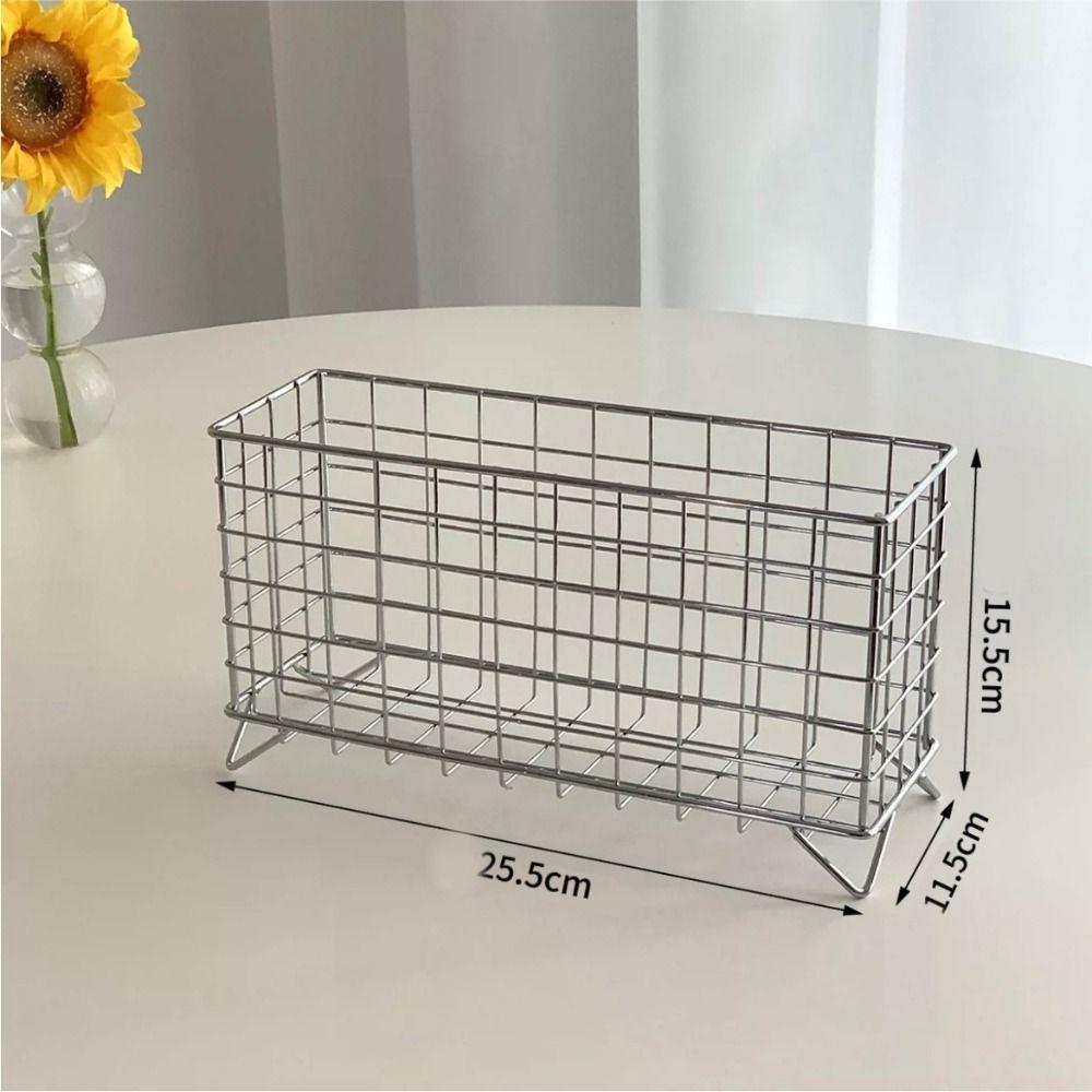 Simple Iron Art Desktop Storage Basket Mesh Rectangular Cosmetic Organizer Universal Large Capacity Storage Case Office Desktop