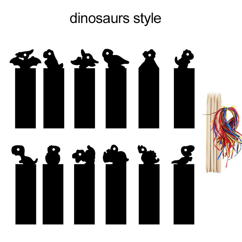 48Pcs Bookmark Scratching Painting Animal Dinosaur Unicorn DIY Crafts Magic Colorful Scratching Paper for Office Supplies TMZ
