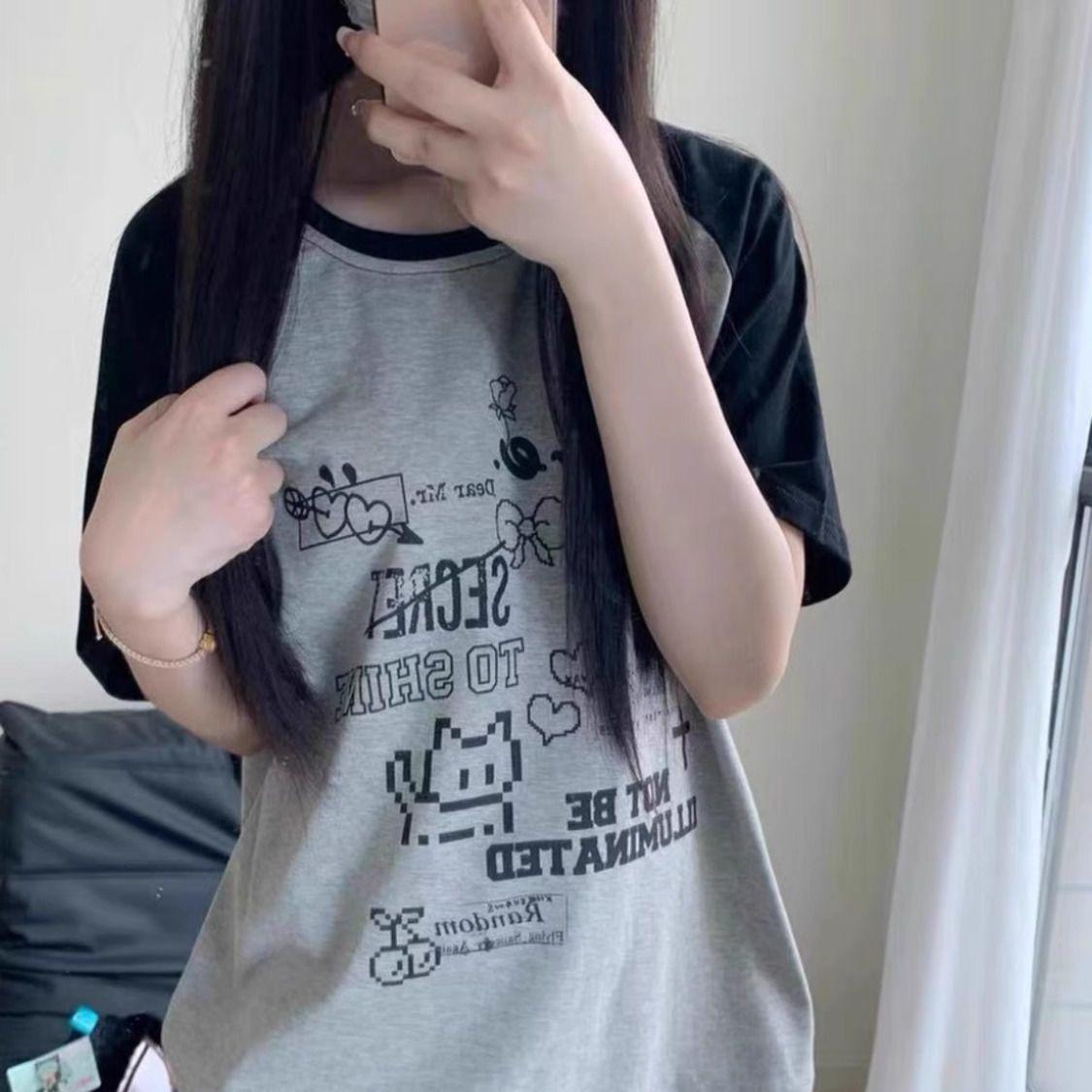 

Женские футболки Y2K Свободные футболки большого размера Женские футболки Милые футболки с мультяшным принтом Женские спортивные повседневные топы Футболки с круглым вырезом и коротким рукавом XXL