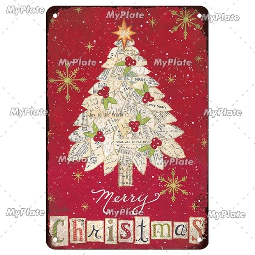 Vintage Christmas Metal Tin Sign Home Festive Wall Decor