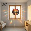 Window Light Refracting Art Stained Glass Style Suncatcher, Mountain Sunset Landscape Hanging Ornament, Colorful Artistic Sunlight Reflector