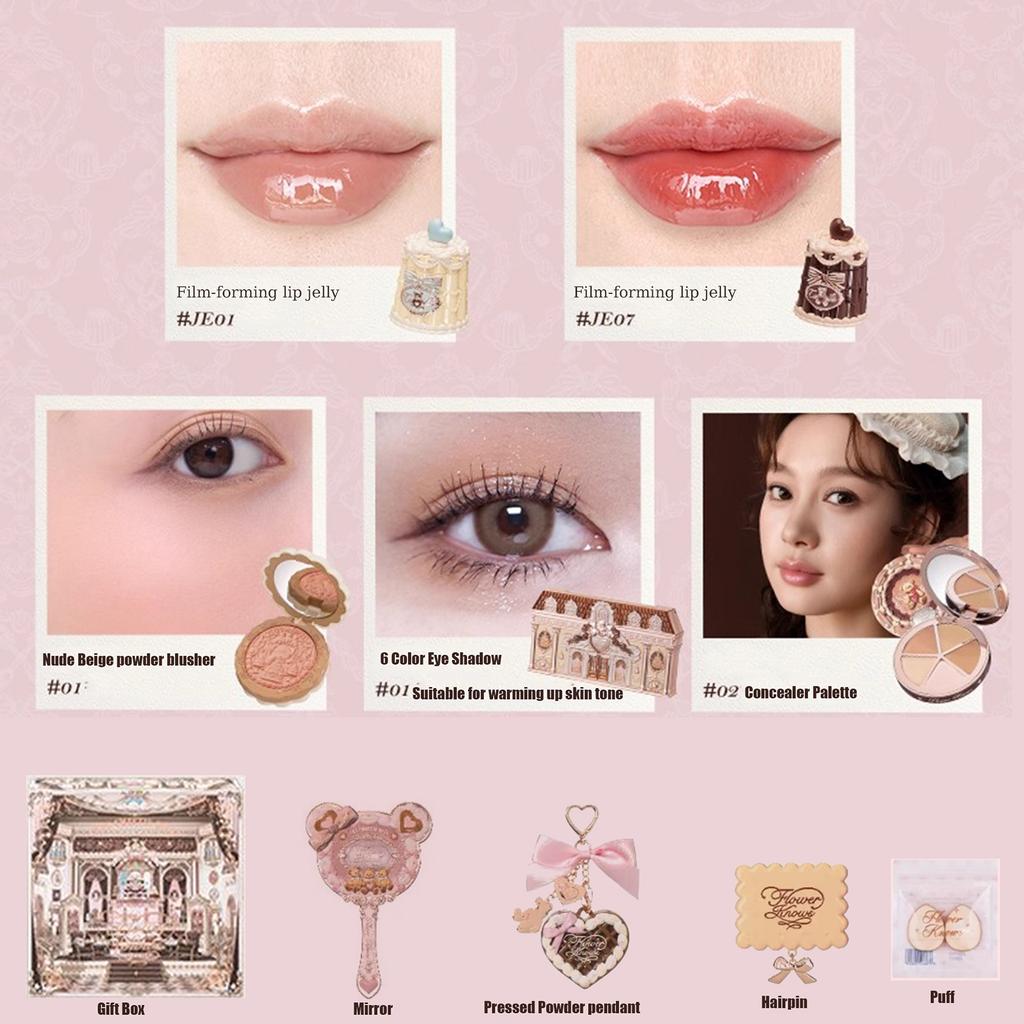 Flower Knows SWEETIE BEAR Make-up Box Geschenkset All-in-One Parfüm Schimmernde Lidschattenpalette Rouge Lippen-Gelee Box 10 STÜCK