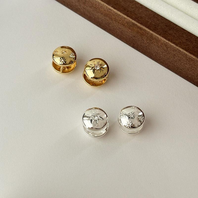 Metal Earrings, Round Ball Octagram Zircon Ear Buckles, Women's High-end Sense Light Luxury Niche Design Exaggerated Style Earrings
