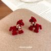 Silver Needle New Year's Red Oil Dripping Pony Earrings Autumn and Winter Retro Temperament Versatile Earrings Light Luxury Premium Earrings Women