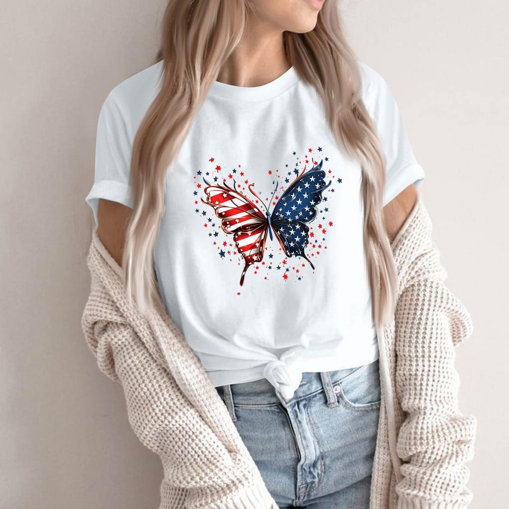 Women's Round Neck Printed Short-sleeved T-shirt Top