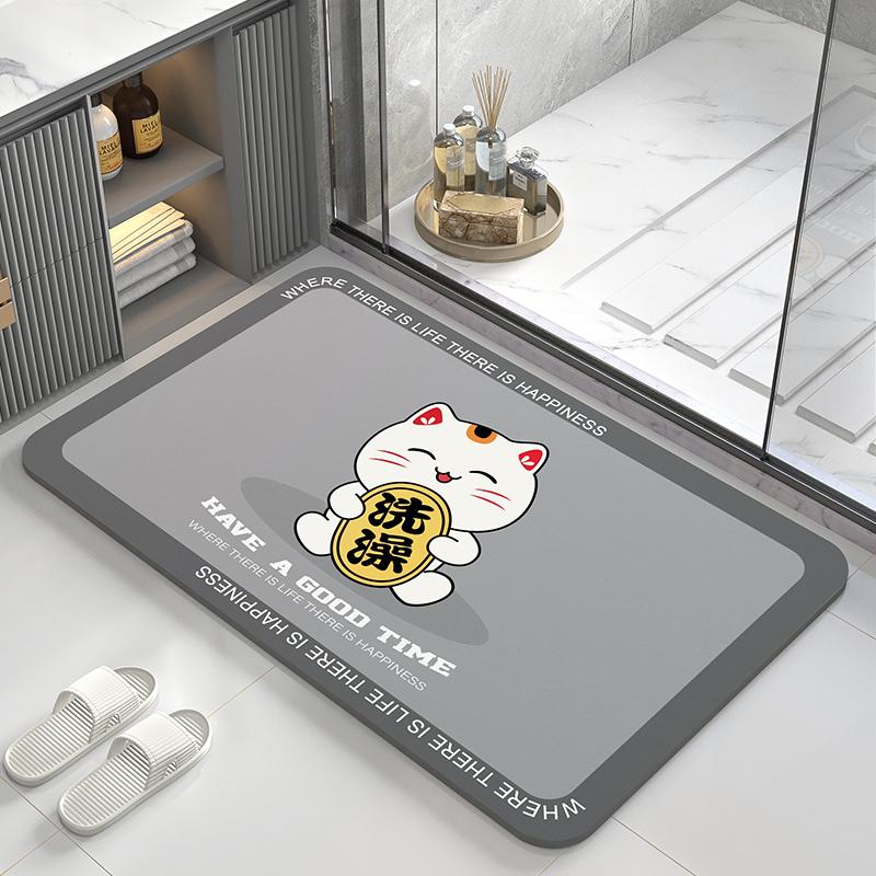 Alfombra absorbente de barro de diatomeas, alfombra de suelo para inodoro, alfombrilla para pies antideslizante de secado rápido para puerta de baño, alfombra suave para inodoro con dibujos animados y diseño bonito