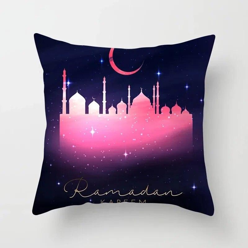 45cm*45cm Islamic Eid Mubarak Decoration Home Purple Pillowcase Ramadhan Decoration Sofa Muslim Mosque Decoration Cushion Cover