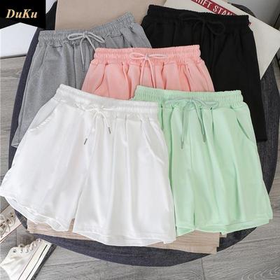 Damen Kurze Sommerhose, dünne Hose, hohe Taille, lockere große Größe, dünne, weites Bein, A-Linie, lässige Sporthose