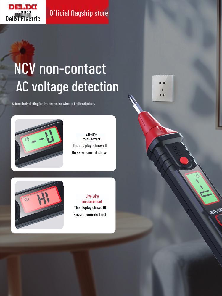 Delixi Electric Smart Voltage Tester with Digital Display and Data Saving Function, 380V Multifunctional Sensing Screwdriver.