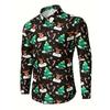 Christmas Theme Men's Gift Elk Graphic Printed Formal Shirts Christmas Graphics Long Sleeve Shirt Fashion Men's Shirts For Men