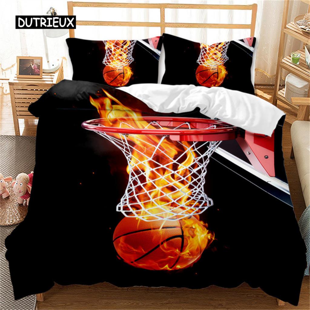 Duvet Cover Basketball Player Queen Bedding Set Microfiber Competitive Sports Game Comforter Cover for Kids Teen Bedroom Decor