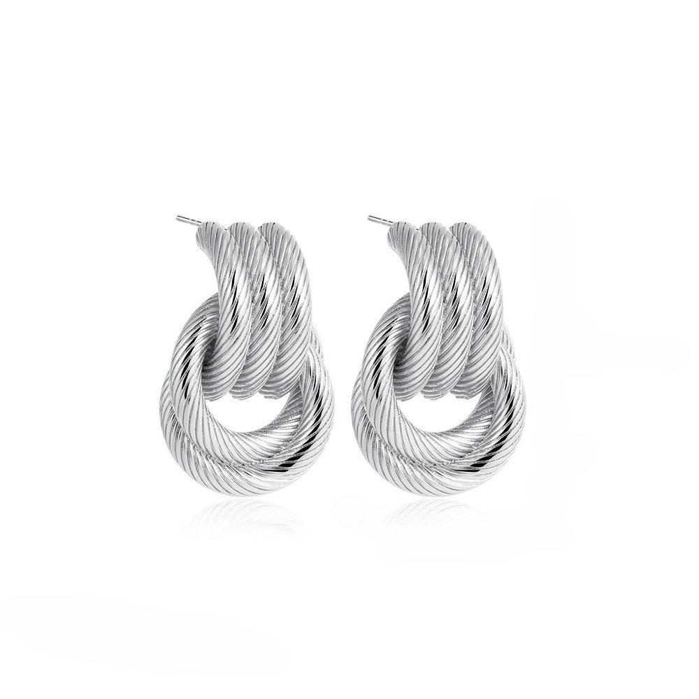 Fashion 18K Vintage Texture Gold Plated Stainless Steel Earrings For Women Geometric Circle Twist Statement Earring Jewelry Bijoux