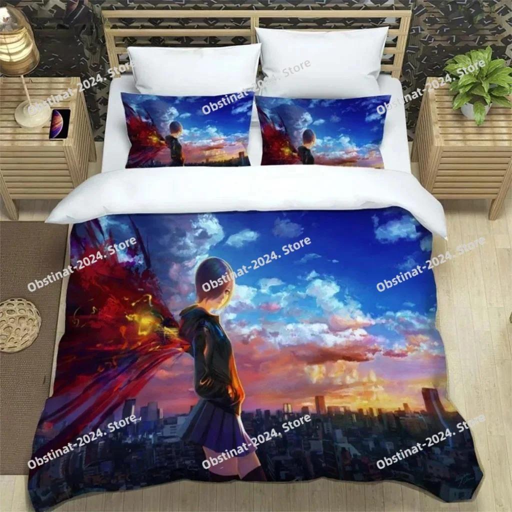 Japanese Fashion Anime Digital Beding Set Printed Bed Linen Set With Pilowcase Bed Soft Duvet Cover Single Double Quen Super King-Sized Dimensionsd